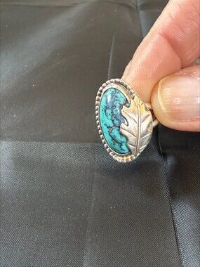 1970s OOAK Vintage Indian Turquoise Navajo Sterling Silver .925 Handmade Size 4